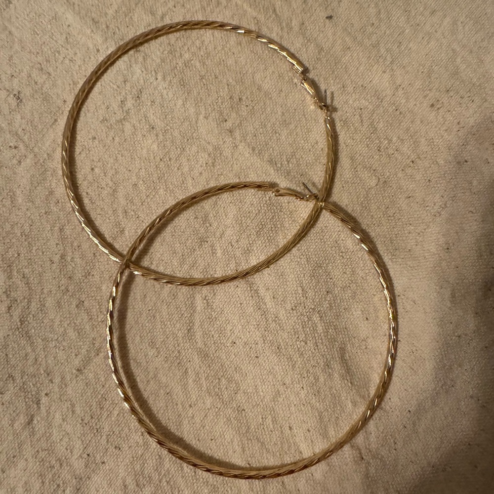 Large gold hammered earrings